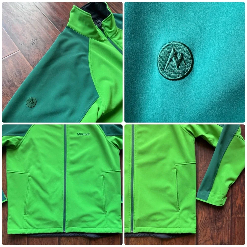Marmot Gravity Jacket Mens Softshell Full Zip Fleece Lined Windproof Green Large